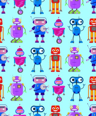 Beyaz arka plan üzerinde sevimli robotlar
