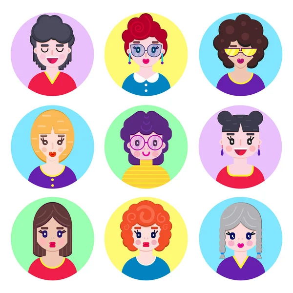 Avatars filles dans le style plat — Image vectorielle