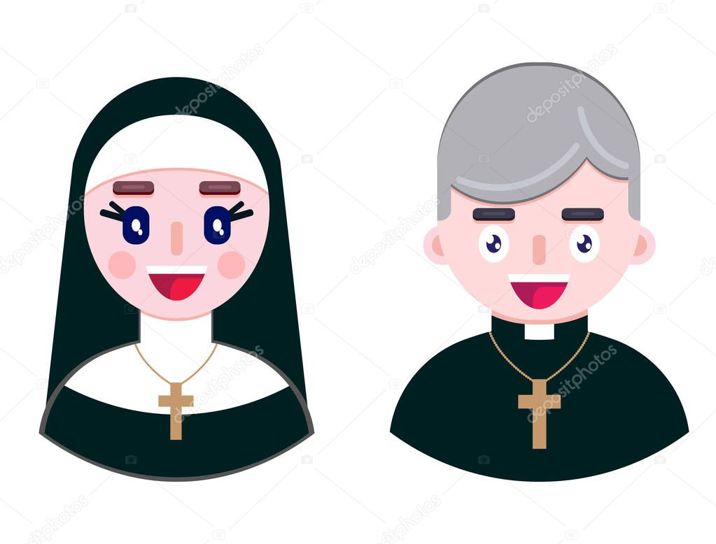 Cheerful priest and happy nun