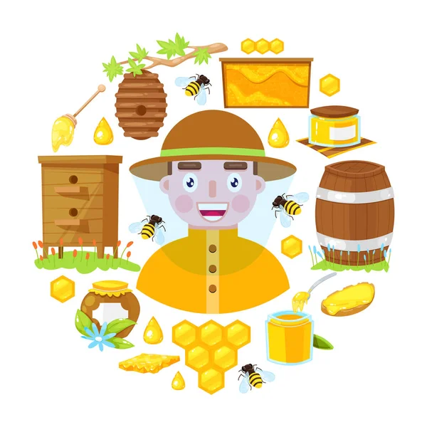 Apiculteur et objets d'apiculture — Image vectorielle