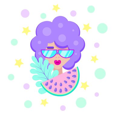 Yaprak ve karpuz ile modern kız