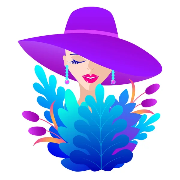 Nő a lila kalap — Stock Vector
