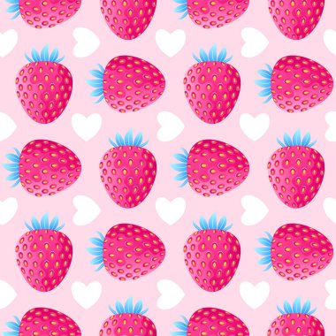 çilek ve kalpleri ile desen