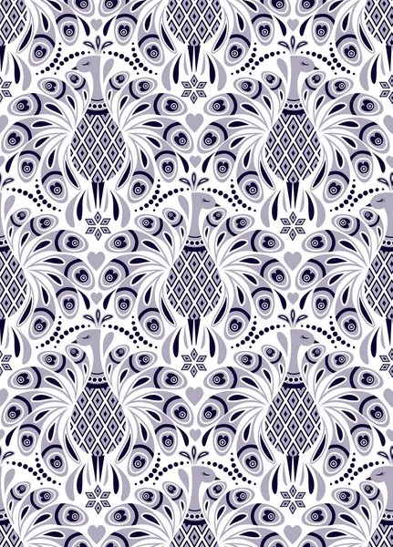 Modèle avec paon et fleurs abstraites — Image vectorielle