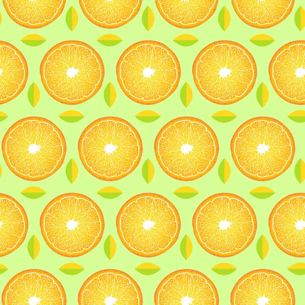 Pattern with orange slices and leaves — Stock Vector
