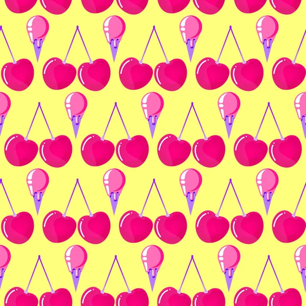 Mönster med körsbär och glass — Stock vektor