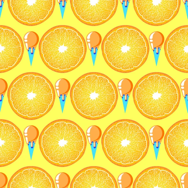 Pattern with orange slices and ice cream — Stock Vector