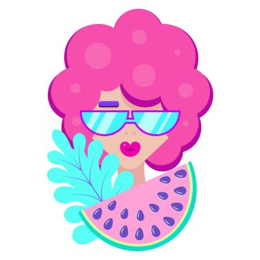 Yaprak ve karpuz ile modern kız