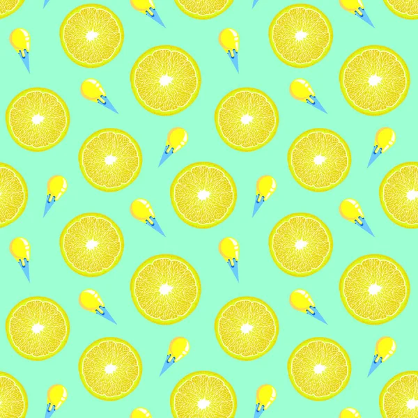 Pattern with lemon slices and ice cream — Stock Vector