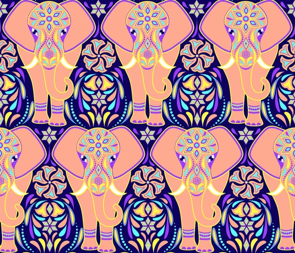Vzorek se sloní a abstraktními květy — Stockový vektor