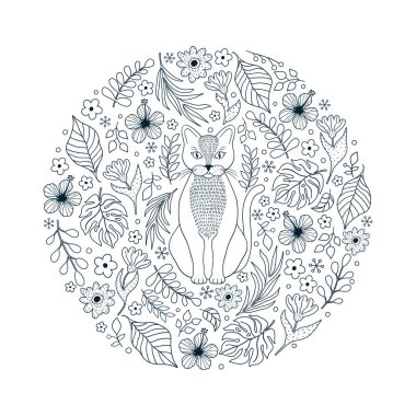 kedi ve çiçekler ile desen