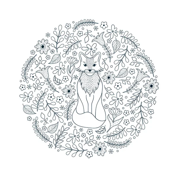 Μοτίβο με αλεπού και λουλούδια — Διανυσματικό Αρχείο