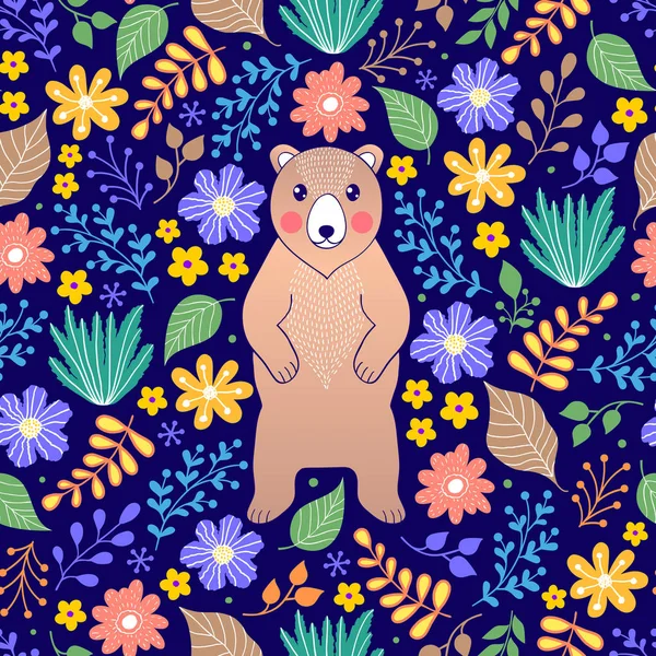 Αρκούδα και λουλούδια — Διανυσματικό Αρχείο