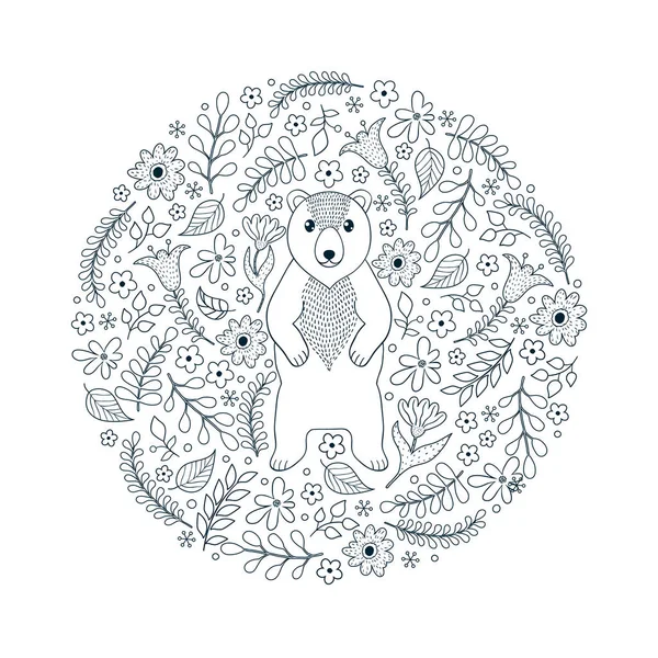 熊和鲜花 — 图库矢量图片