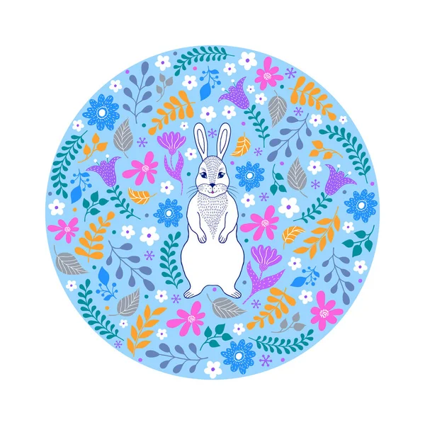 Pattern with rabbit and flowers — Stock Vector