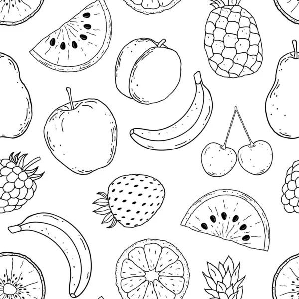 Patrón con frutas dibujadas a mano — Vector de stock