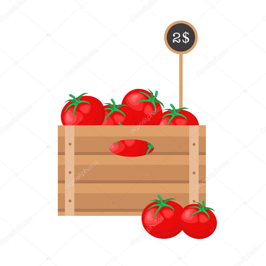 Tomatos in wooden grate