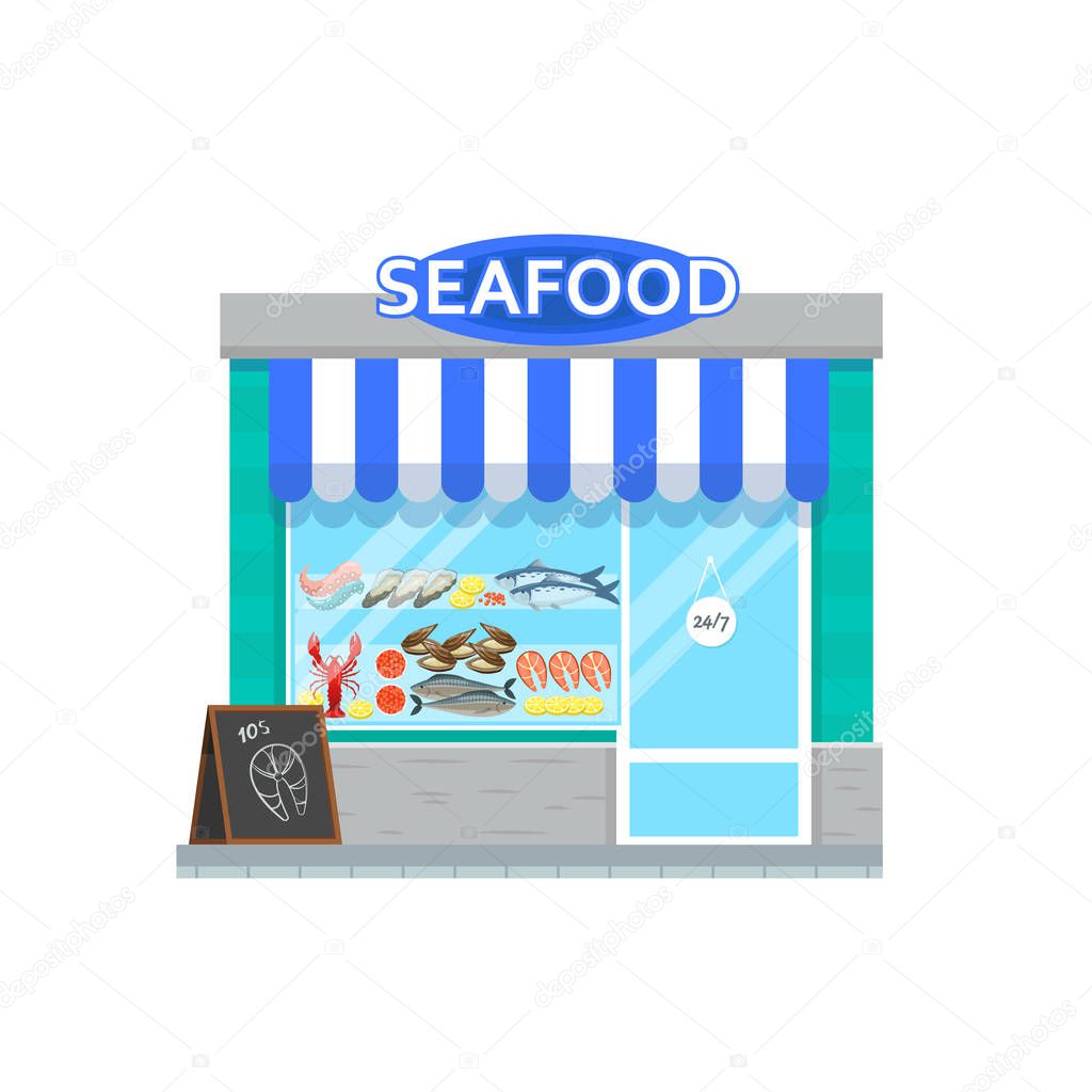 Seafood shop in flat style