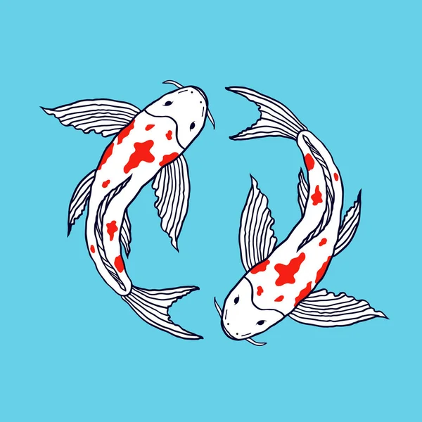 Mavi arka plan üzerinde koi balıklar — Stok Vektör