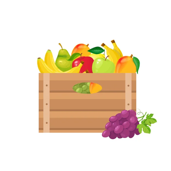 Fruits dans des caisses en bois — Image vectorielle