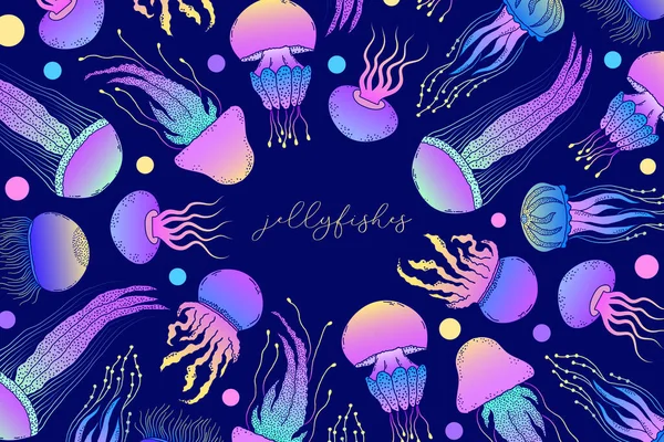 Cartão com medusas — Vetor de Stock