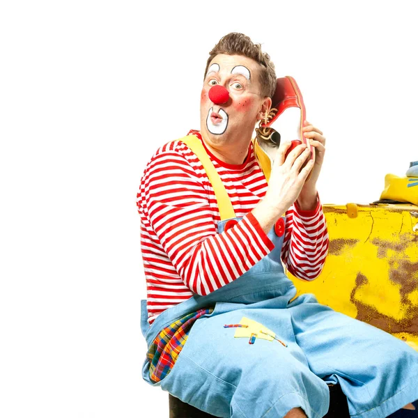 Rolig Clown Med Leende Glada Uttryck Isolerad Vit Bakgrund — Stockfoto