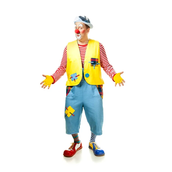 Funny Clown Smiling Joyful Expression Isolated White Background — Stock Photo, Image