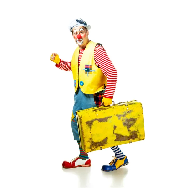 Смешной Клоун Улыбающимся Радостным Лицом Изолированный Белом Фоне — стоковое фото