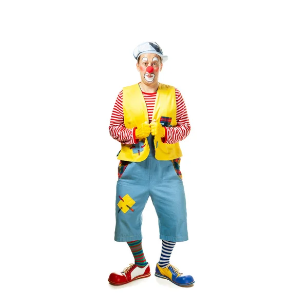 Een grappige clown met een glimlachende vrolijke uitdrukking — Stockfoto