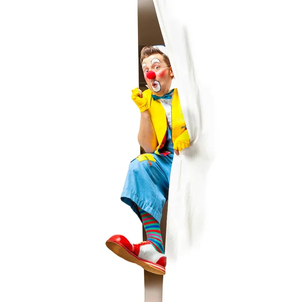 Un clown drôle avec une expression joyeuse et souriante — Photo