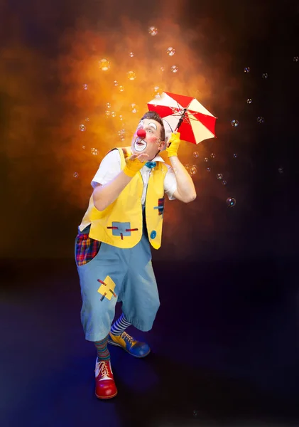 Un clown drôle avec une expression joyeuse et souriante — Photo