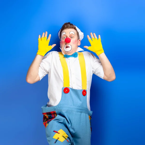 Un clown drôle avec une expression joyeuse et souriante — Photo