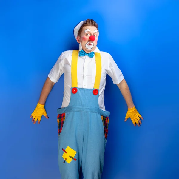 Un clown drôle avec une expression joyeuse et souriante — Photo