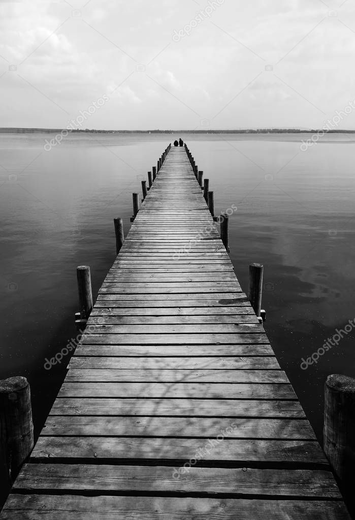 Wooden pier at silence lake, monochrome shoot