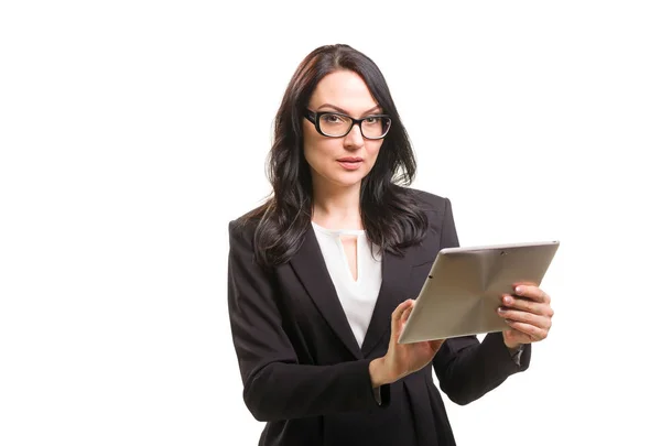 Retrato de mujer de negocios en gafas con tablet —  Fotos de Stock