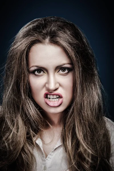 Portrait young angry woman. Negative human emotion face