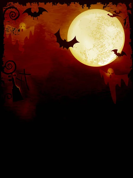 Halloween Achtergrond Met Vleermuizen Spoken Grafstenen Volle Maan Grunge Elementen Rechtenvrije Stockillustraties