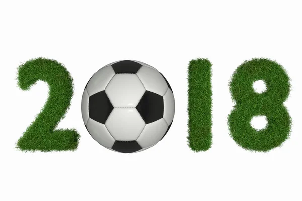 Rendering Från Datum 2018 Med Gräs Och Fotboll Isolerad Vit — Stockfoto