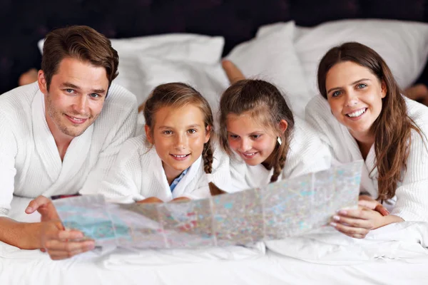 Picture Showing Happy Family Relaxing Hotel Room — Stock Photo, Image