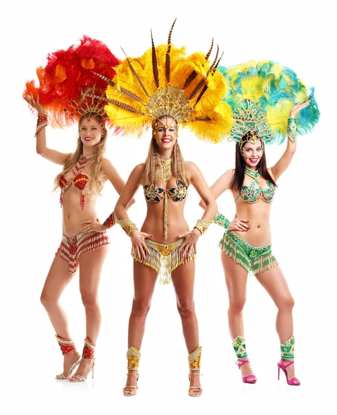 Braziliaanse vrouwen dansen samba op witte achtergrond — Stockfoto