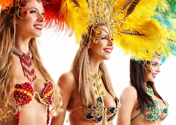 Mujeres brasileñas bailando samba sobre fondo blanco — Foto de Stock