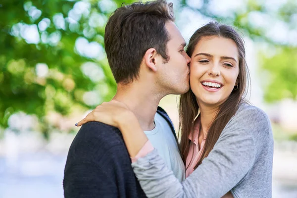 Young couple strolling in the park — 스톡 사진