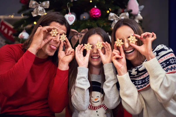 Hermosa familia celebrando la Navidad en casa — Foto de Stock