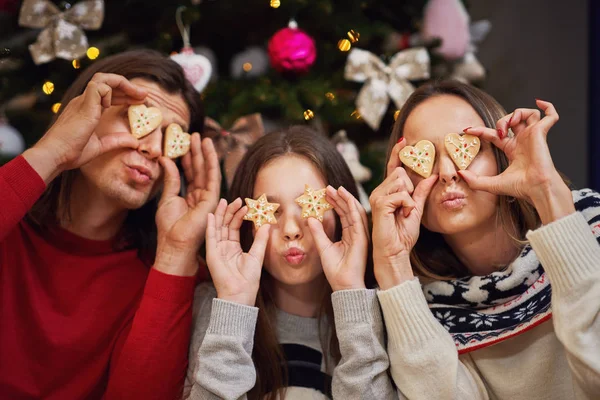 Hermosa familia celebrando la Navidad en casa — Foto de Stock