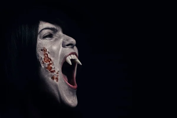 Halloween vampiro hermosa mujer sobre negro — Foto de Stock