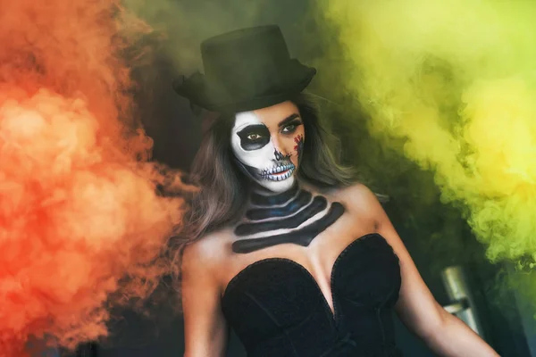 Spooky portrait of woman in halloween gotic makeup — Stock Photo, Image