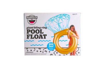 Beyaz arka planda şişirilebilir dev bir mücevher havuz yüzme kutusunun resmi