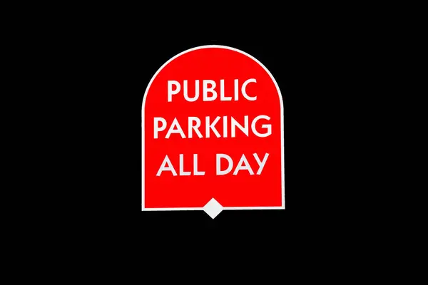 Street Public Parking All Day Sign Isolated Black Background Stockbild