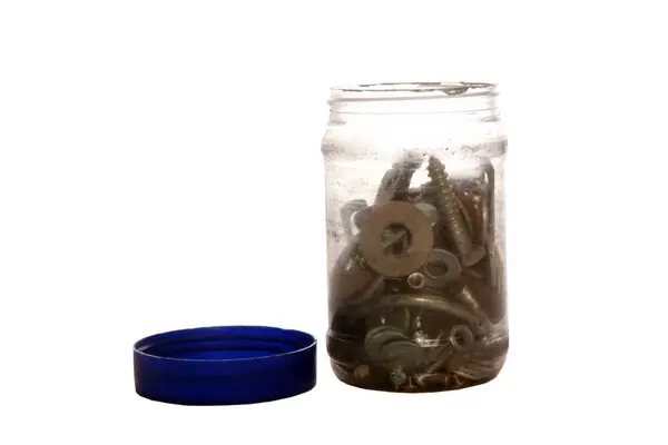 Collection Screws Hardware Plastic Jar Image En Vente