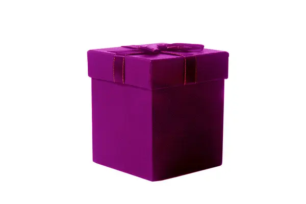 Boîte Cadeau Violet Avec Arc Sur Fond Blanc Image En Vente